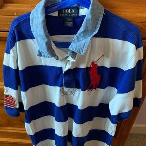 White & Blue Polo Collared T Shirt